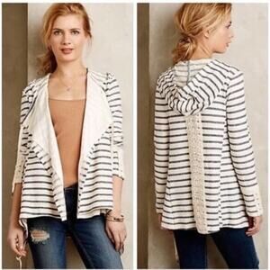 ANTHROPOLOGIE SATURDAY SUNDAY Women’s Hooded Striped Lace Trim Cardi